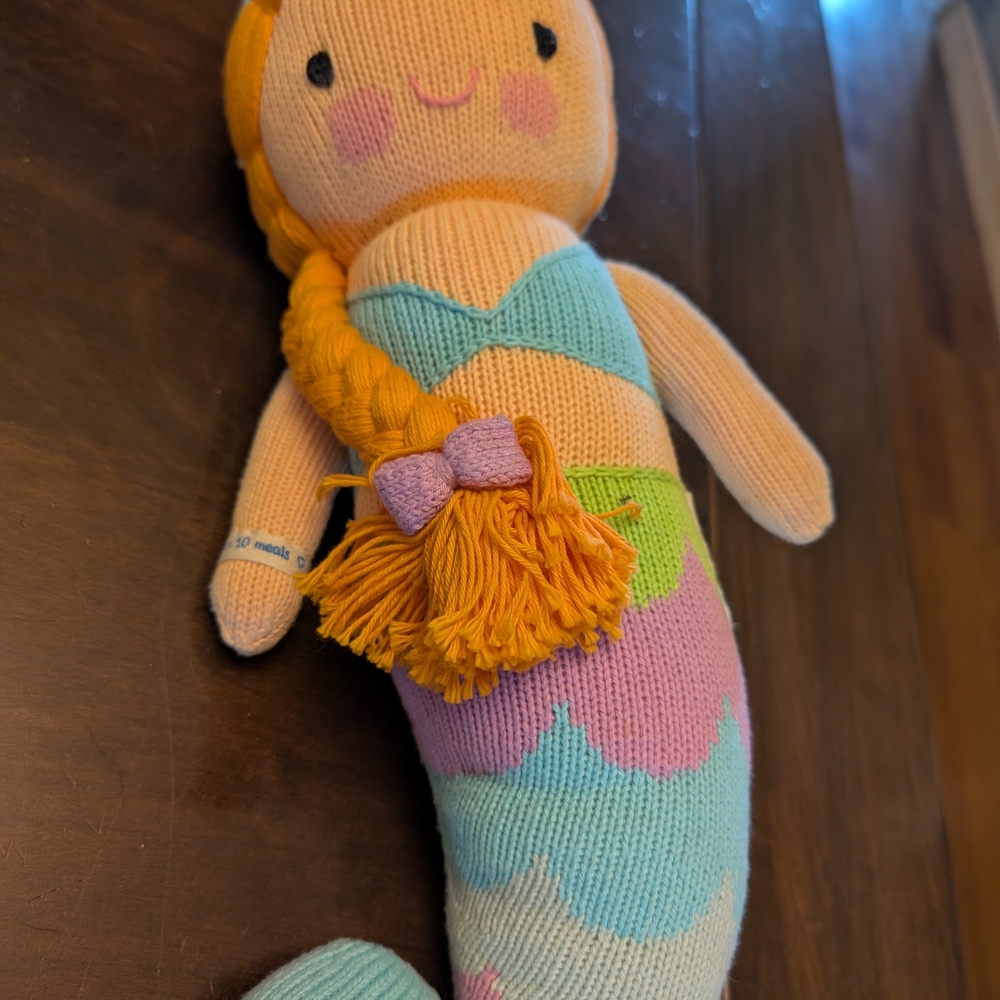 Hand-Knit Pastel Mermaid Doll Plush - Pink, Blue & Yellow